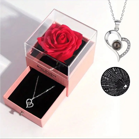 Jewelry - NEW Preserved Rose & I Love You Necklace in 100 Languages